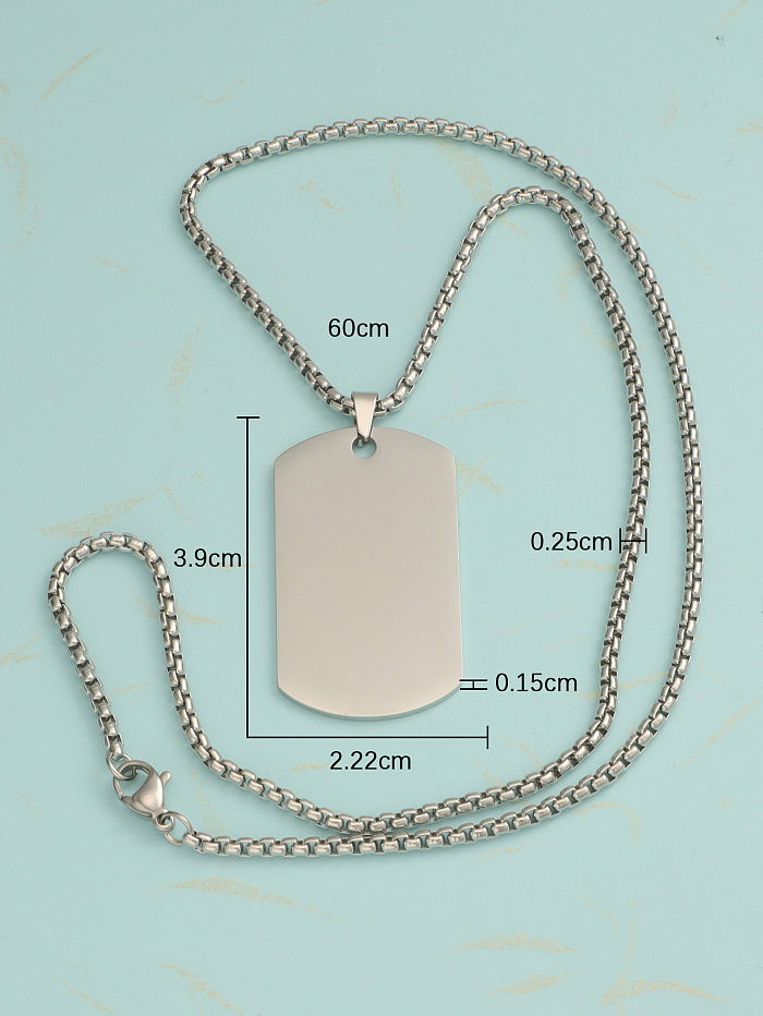 Hip-Hop Square Stainless Steel Plating Pendant Necklace