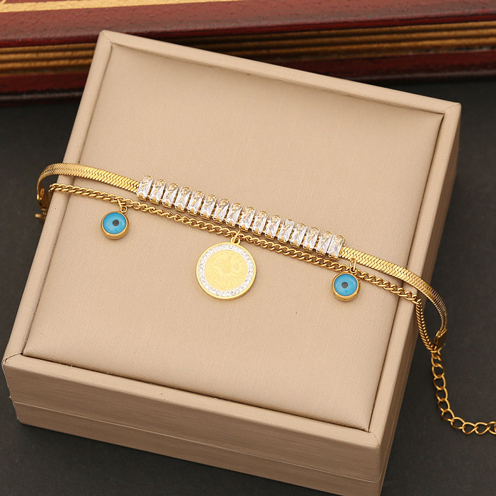 Retro Eye Titanium Steel Plating Inlay Turquoise Zircon 18K Gold Plated Bracelets
