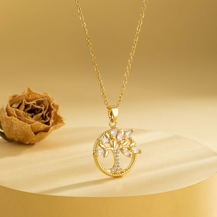 Casual Elegant Cross Heart Shape Flower Stainless Steel  Stainless Steel Plating Inlay Zircon 18K Gold Plated Gold Plated Pendant Necklace