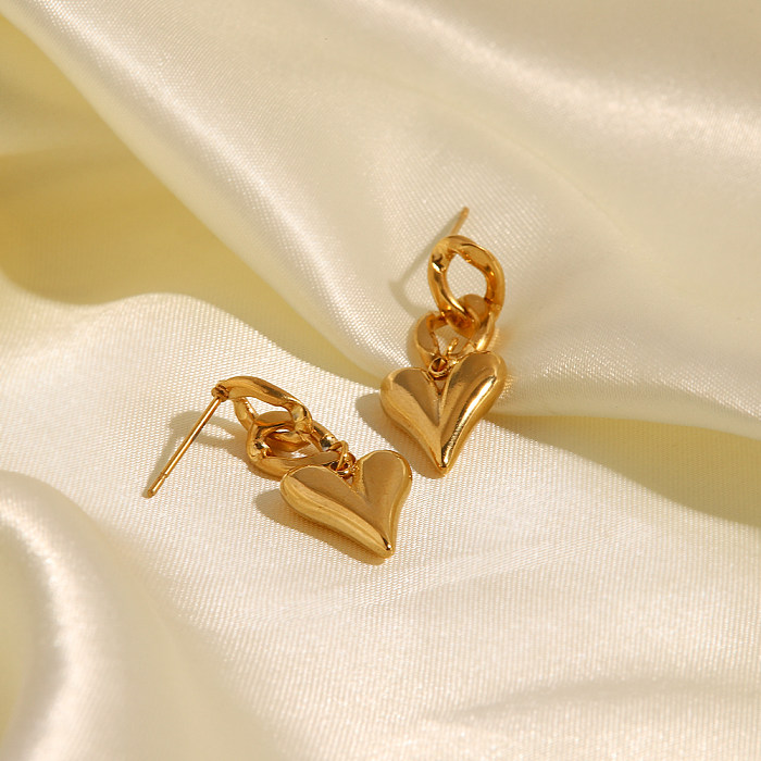 Brincos de gota banhados a ouro de aço inoxidável em formato de coração da moda 1 par
