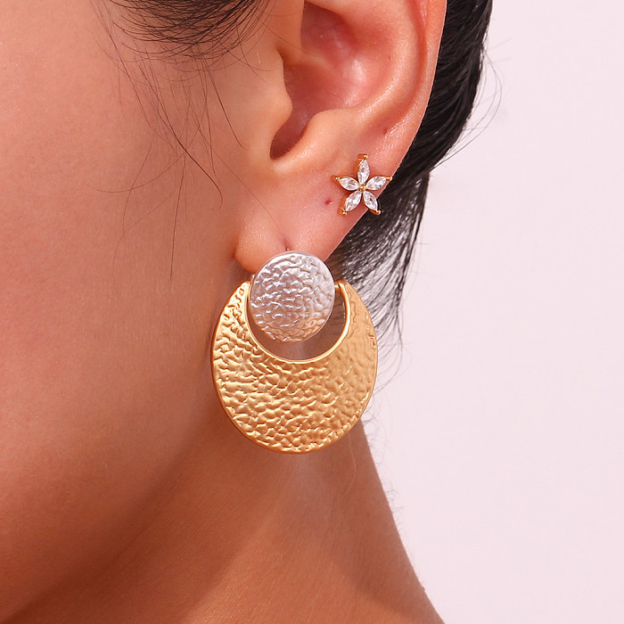 1 paire de boucles d'oreilles pendantes en acier inoxydable plaqué or 18 carats, style vintage, style simple, style classique, couleur unie