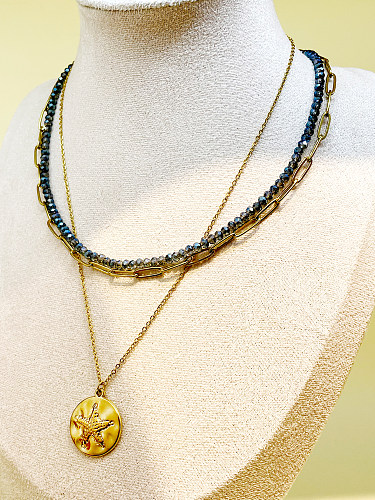 Estilo moderno estilo simples estrela do mar de aço inoxidável cristal artificial em camadas chapeamento banhado a ouro colares em camadas