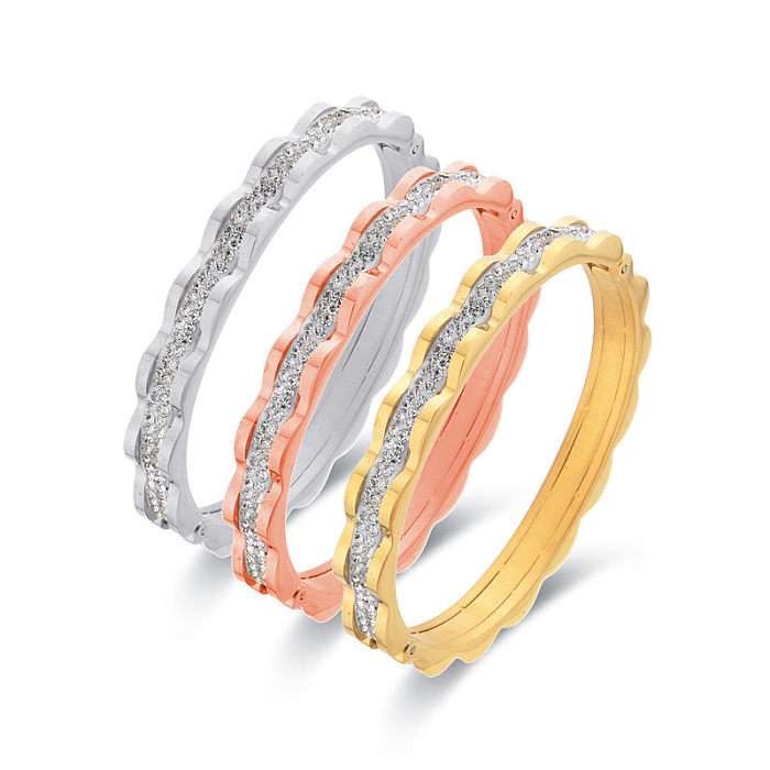 Simple Style Color Block Stainless Steel Inlay Zircon Bangle