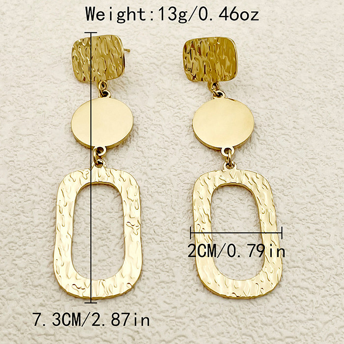 1 Pair Casual Simple Style Round Solid Color Rectangle Polishing Plating Hollow Out Stainless Steel  Gold Plated Drop Earrings