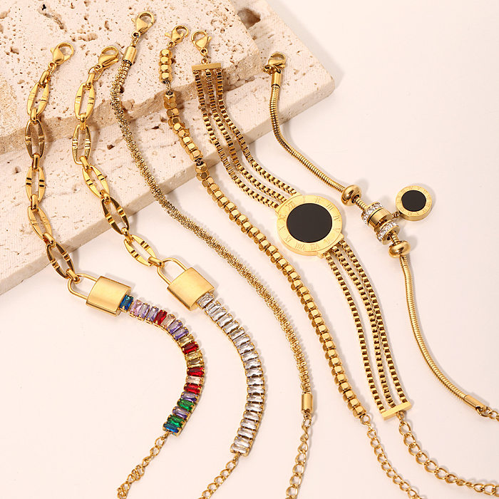 Bracelets en Zircon Turquoise avec incrustation de placage en acier inoxydable carré rond brillant de Style Simple