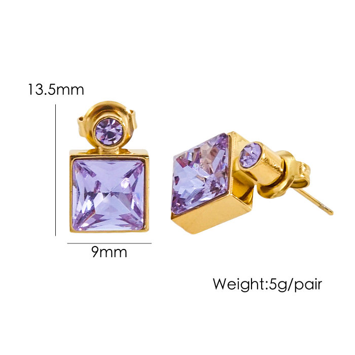 1 Pair Luxurious Square Plating Inlay Stainless Steel  Stainless Steel Zircon 14K Gold Plated Drop Earrings