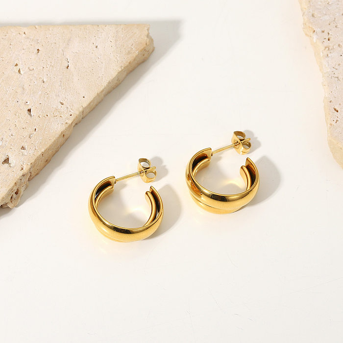 Fashion Simple 18K Gold Stainless Steel  Geometric Hoop Earrings