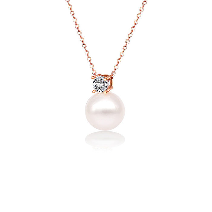 Collier plaqué or 18 carats avec incrustation de perles artificielles en acier inoxydable, boule rétro élégante pour dame