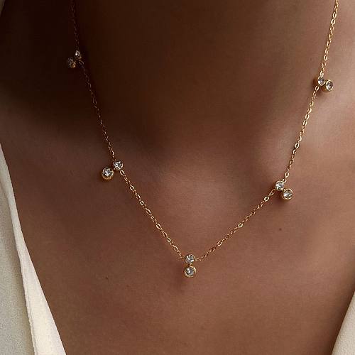 Wholesale Simple Style Solid Color Stainless Steel Zircon Necklace