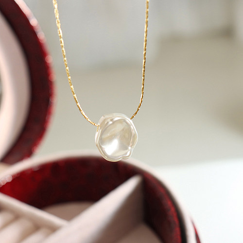 Collar de perlas artificiales con incrustaciones de acero inoxidable geométrico irregular retro 1 pieza
