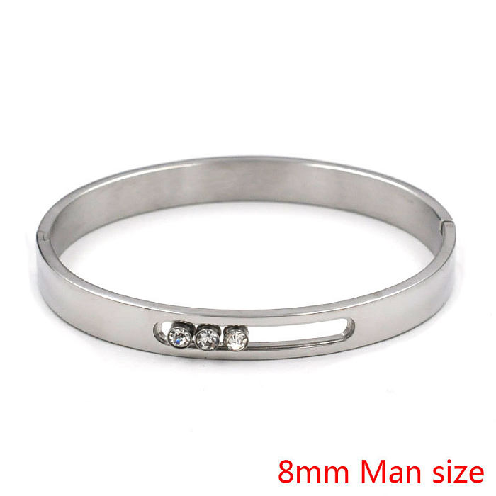 IG Style Geometric Solid Color Stainless Steel Plating Inlay Zircon Bangle