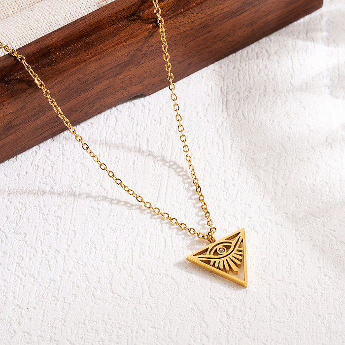 Simple Style Triangle Devil'S Eye Stainless Steel  Plating Inlay Zircon 18K Gold Plated Pendant Necklace