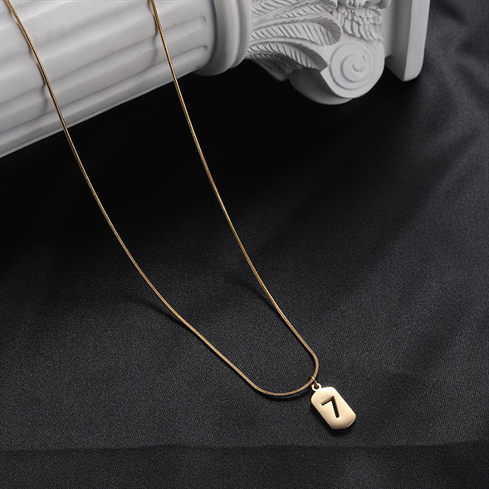 Simple Style Number Rectangle Stainless Steel  Hollow Out Pendant Necklace