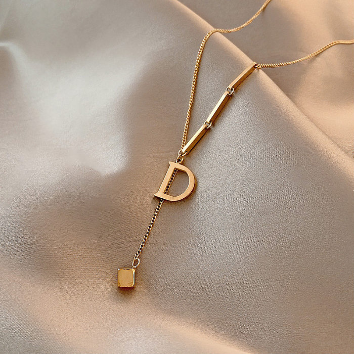 Collier géométrique en acier inoxydable, Style Simple et élégant, incrustation de perles artificielles, coquille en Zircon