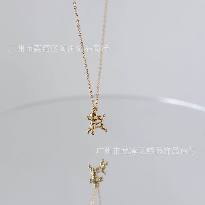 Cute Balloon Puppy Pet Stainless Steel Plated 18K Gold Necklace Clavicle Chain