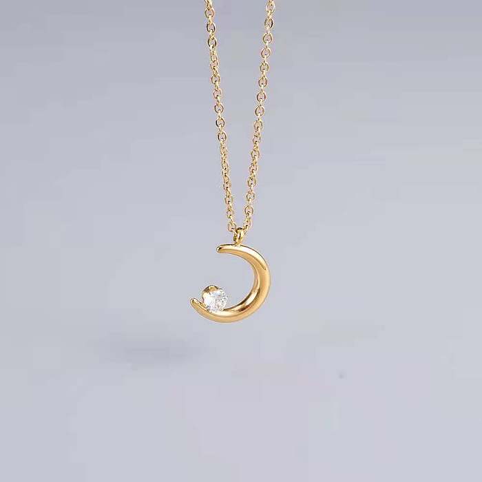 Fashion Moon Stainless Steel Plating Inlay Zircon Pendant Necklace 1 Piece
