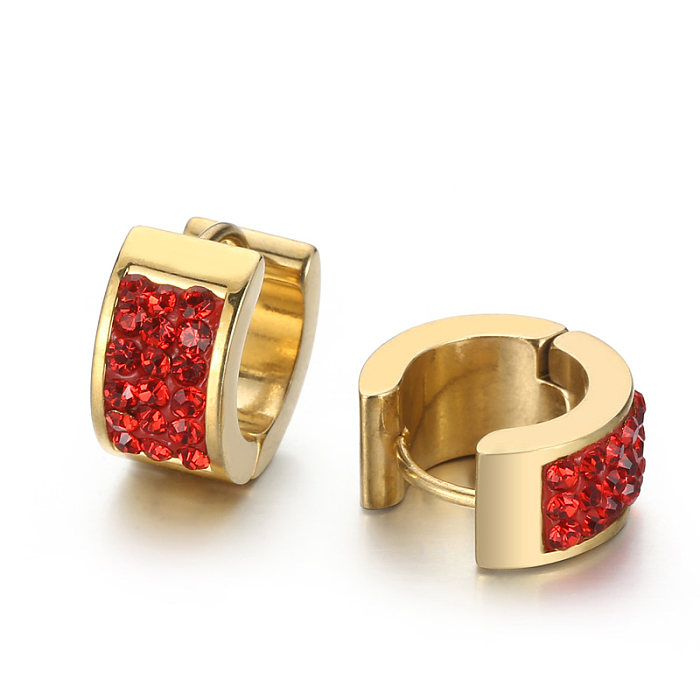 1 par de pendientes de diamantes de imitación de acero inoxidable con incrustaciones de Color sólido redondos brillantes