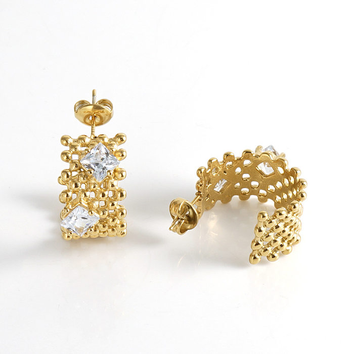 Geometrische Lady-Ohrringe aus Edelstahl mit vergoldeten Strasssteinen, 1 Paar