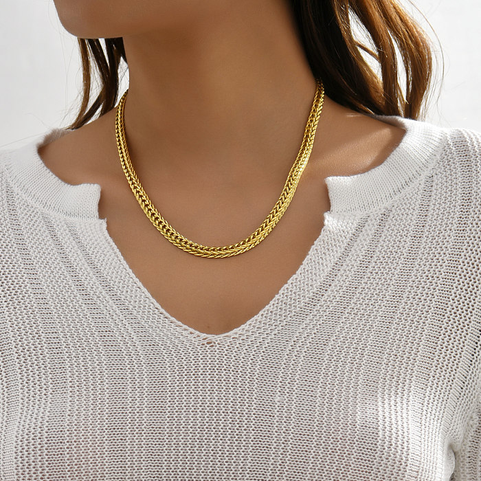 Hip-Hop Simple Style Cool Style Solid Color Stainless Steel  Chain 18K Gold Plated White Gold Plated Necklace