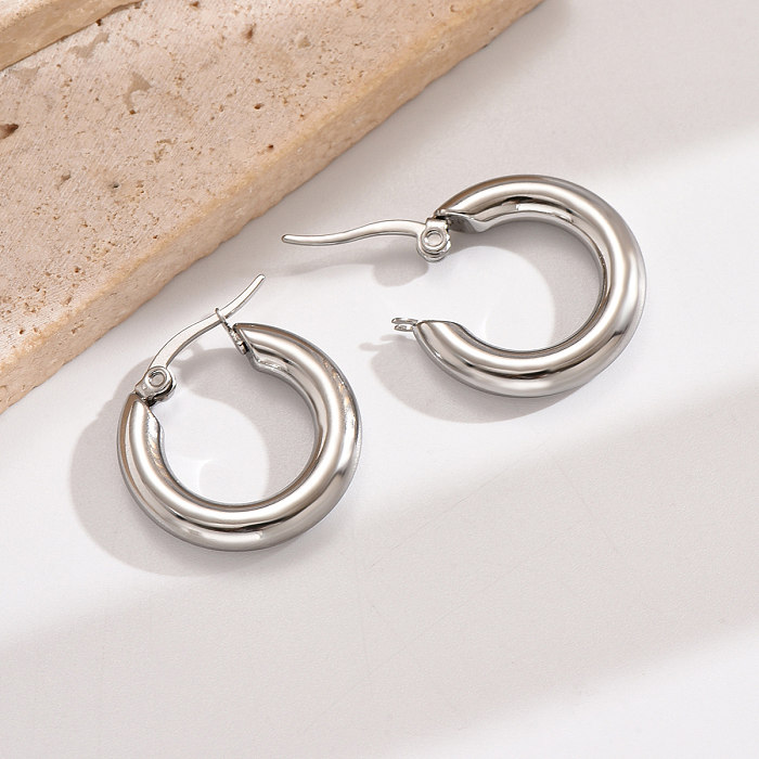 1 Pair Simple Style Round Stainless Steel  Polishing Plating 14K Gold Plated Hoop Earrings