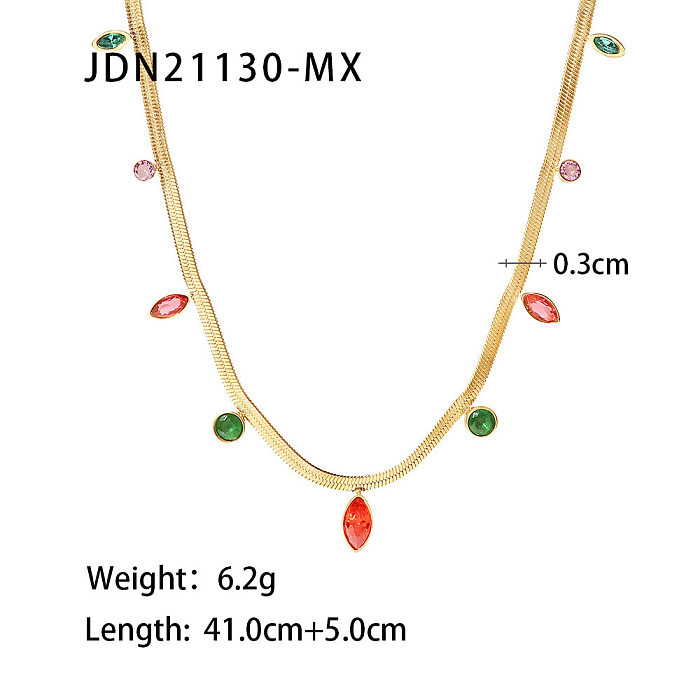 Fashion Round Oval Stainless Steel  Necklace Gold Plated Zircon Stainless Steel  Necklaces