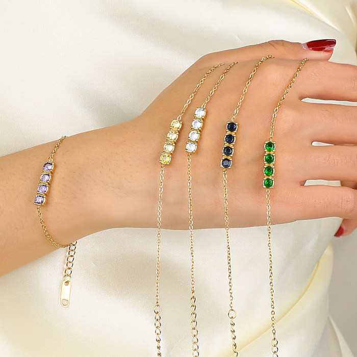 Cute Simple Style Round Stainless Steel Gold Plated Zircon Bracelets In Bulk