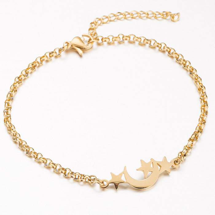1 Piece Fashion Star Moon Titanium Steel Inlaid Gold Bracelets