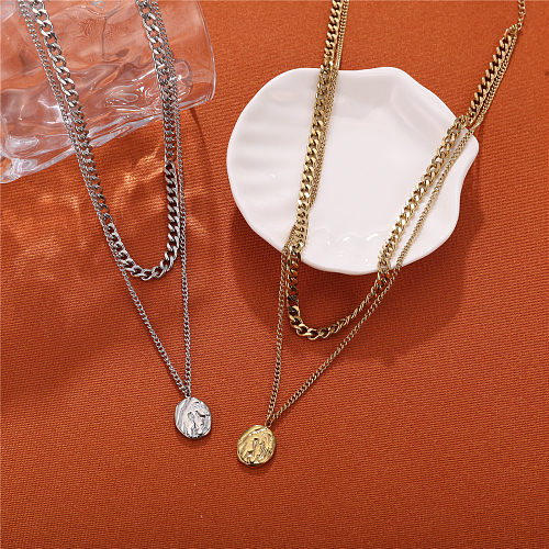 Casual Retro Irregular Stainless Steel  Plating 18K Gold Plated Double Layer Necklaces