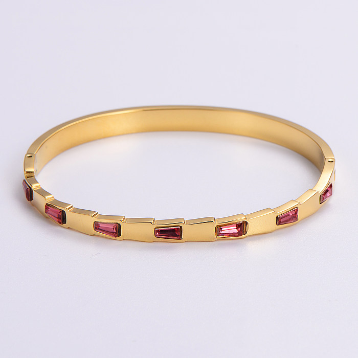 Casual Simple Style Quadrilateral Round Dots Stainless Steel Plating Inlay Rhinestones 18K Gold Plated Rose Gold Plated Bangle