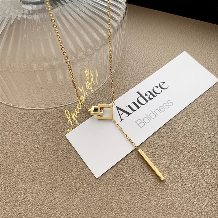 Simple Style Square Stainless Steel Plating 18K Gold Plated Pendant Necklace