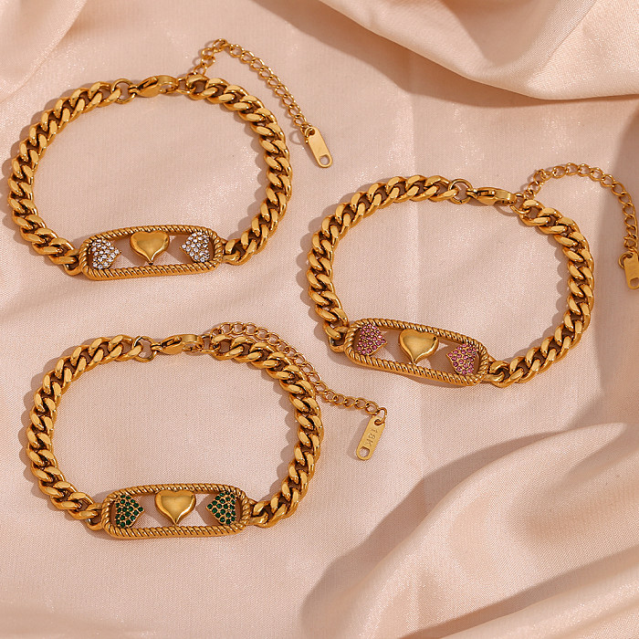 Básico estilo simples estilo clássico chapeamento de aço inoxidável strass pulseiras banhadas a ouro 18K
