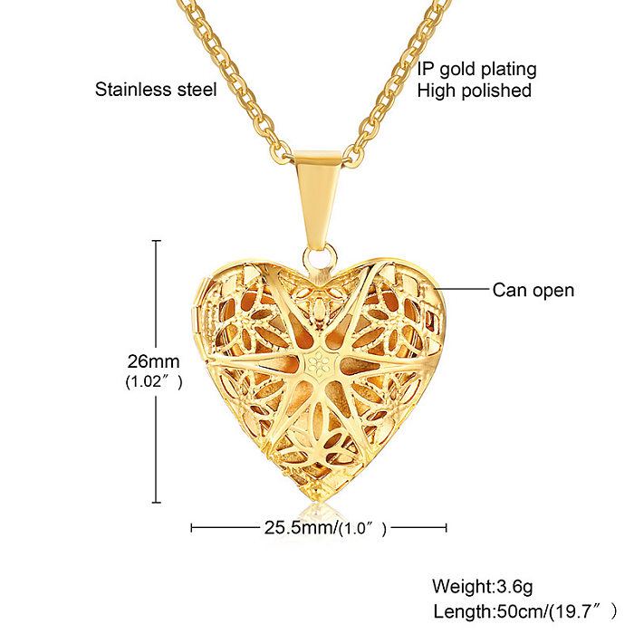 Collier en acier inoxydable en forme de cœur à la mode, placage de colliers en acier inoxydable