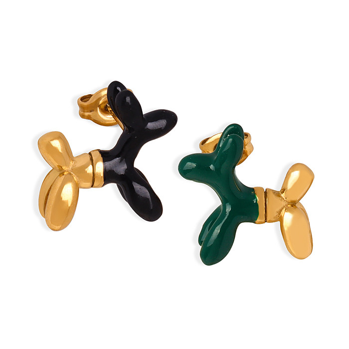1 Pair IG Style Dog Enamel Plating Stainless Steel 18K Gold Plated Ear Studs