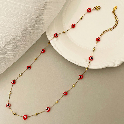 Teufelsauge-Halskette im Vintage-Stil aus Edelstahl mit Perlenbeschichtung und 14-Karat-Vergoldung