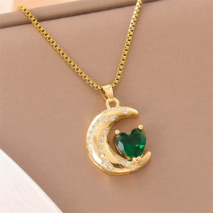 Sweet Round Oval Heart Shape Stainless Steel  18K Gold Plated Artificial Diamond Pendant Necklace In Bulk