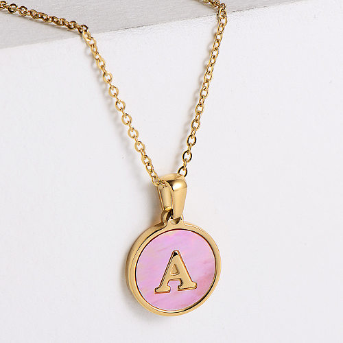 Valentine's Day Birthday Gift Round Pendant Shell Letter Necklace