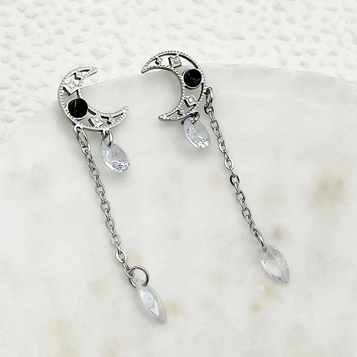1 paire de boucles d'oreilles pendantes en acier inoxydable plaqué or, Style Simple, trajet artistique, lune, polissage