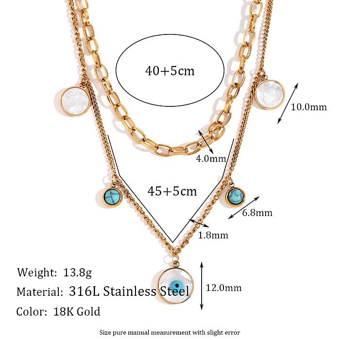 Basic Simple Style Classic Style Devil's Eye Stainless Steel  Plating Inlay Turquoise 18K Gold Plated Double Layer Necklaces