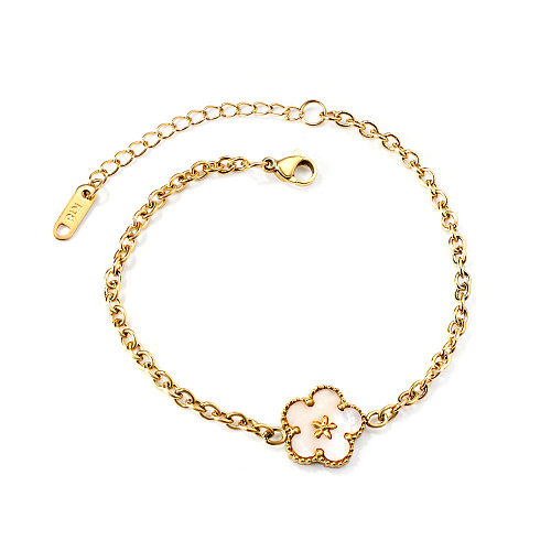 Sweet Flower Stainless Steel Plating Inlay Shell Bracelets