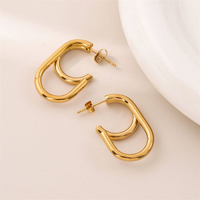 1 paire de boucles d'oreilles pendantes en acier inoxydable plaqué or 18 carats, Style rétro Simple, plaqué rond
