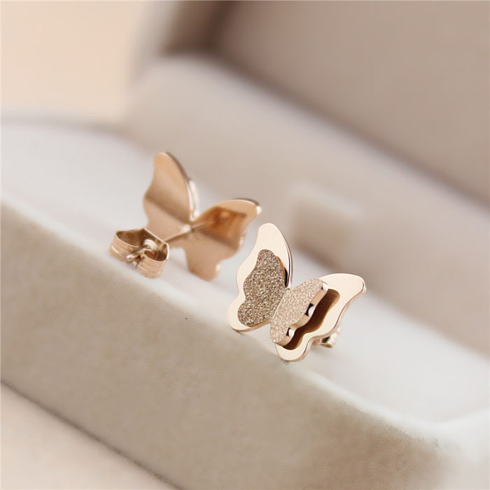 Fashion Simple Style Butterfly Stainless Steel Plating Butterfly Earrings