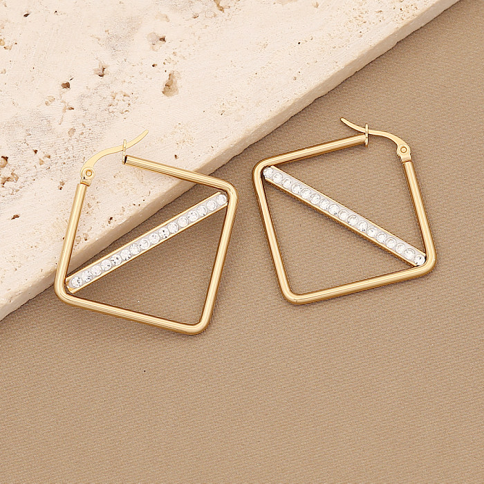 1 Pair Simple Style Triangle Star Heart Shape Stainless Steel  Inlay Diamond Earrings