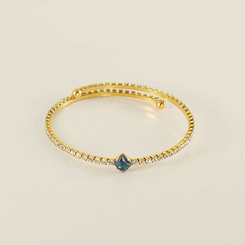 Brazalete chapado en oro de 18 quilates con circonita y diamantes de imitación láser de acero inoxidable geométrico elegante
