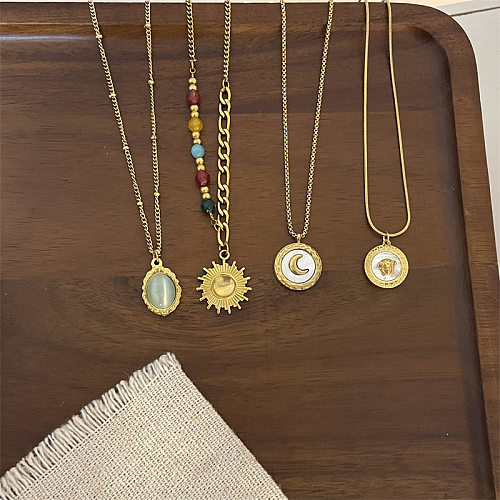 Streetwear Sun Moon Stainless Steel Plating Inlay Shell Pendant Necklace