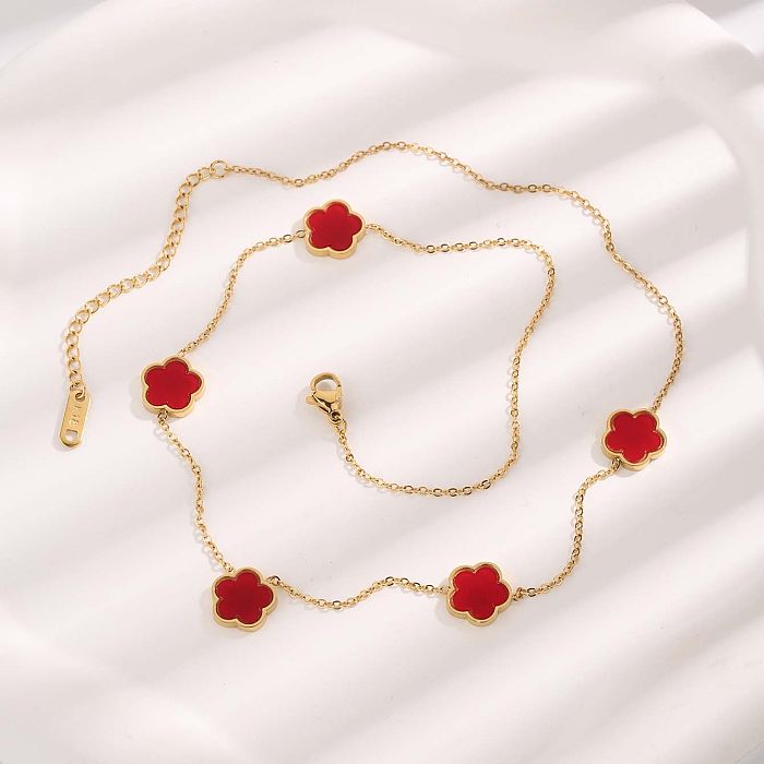 Glamouröse Halskette mit luxuriöser Blumen-Edelstahlbeschichtung und Harzvergoldung