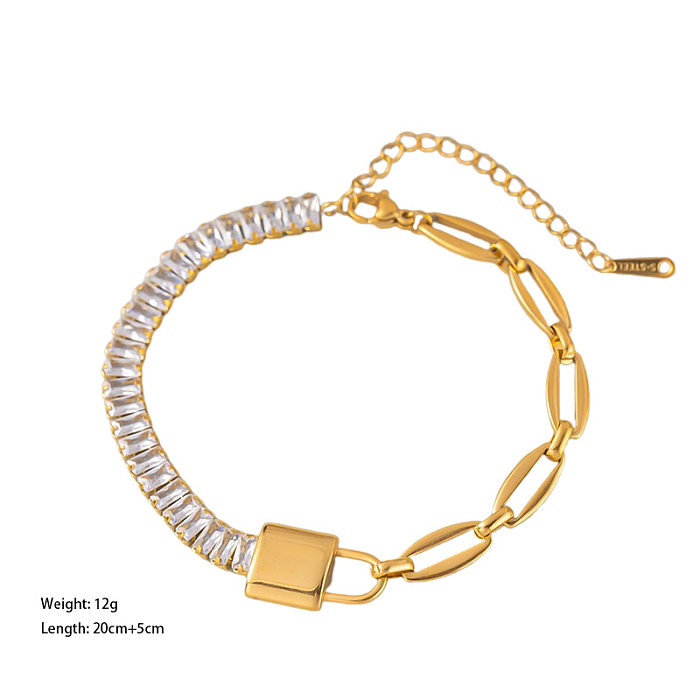 Bracelets de strass à incrustation asymétrique en acier titane avec serrure de trajet de Style Simple