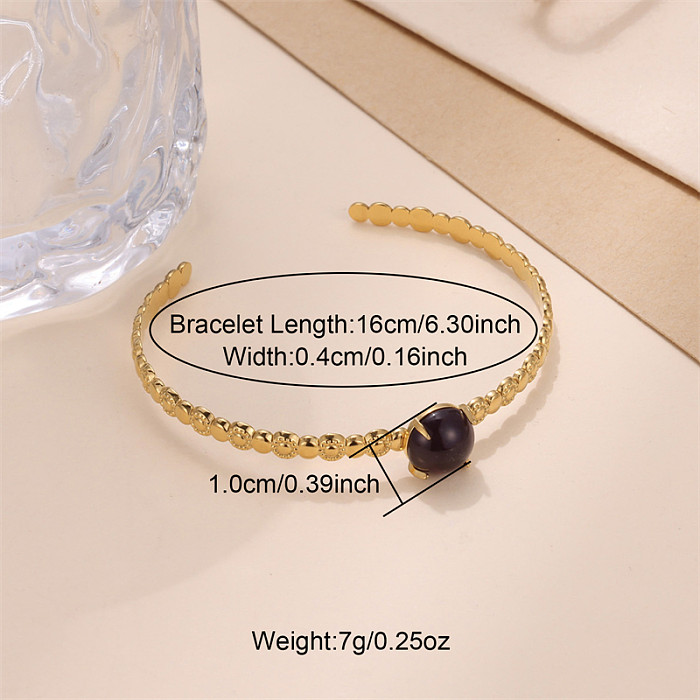 Glam Round Stainless Steel Plating Inlay Natural Stone Gold Plated Bangle