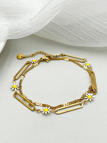 Casual Sweet Flower Stainless Steel Enamel Plating Gold Plated Bracelets