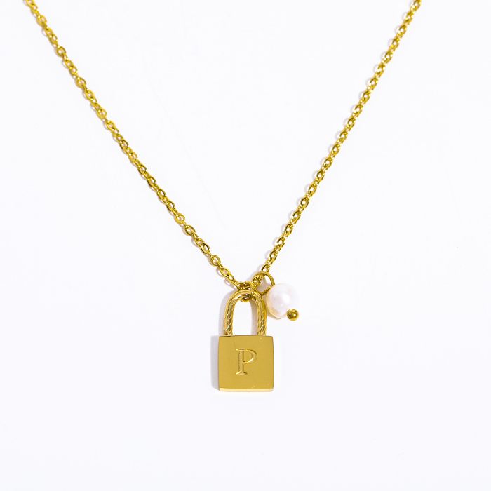 Colar com pingente banhado a ouro 18K, casual, estilo simples, com letras, aço inoxidável