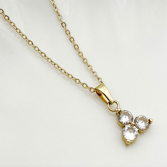 Elegante bonito doce geométrico chapeamento de aço inoxidável inlay zircão banhado a ouro pingente colar